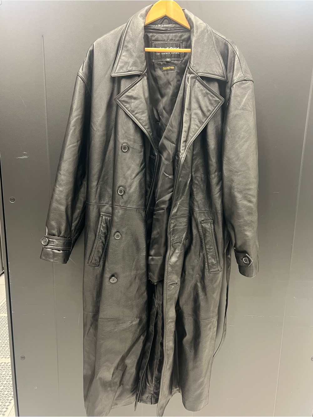 Wilson Black Leather Double-Breasted Trench Coat